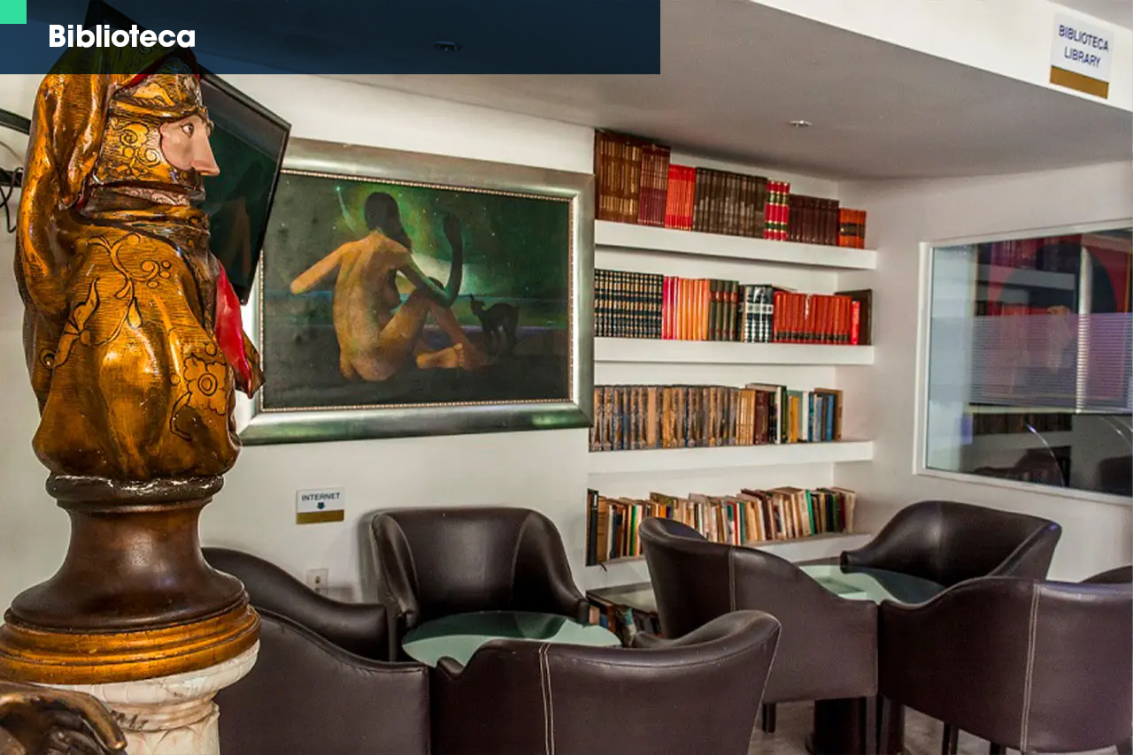 biblioteca con arte del Hotel European Life Style Executive Suites